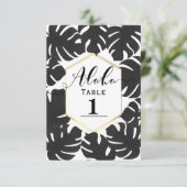Numéro de table en or blanc avec feuilles tropical (Debout devant)
