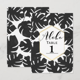 Numéro de table en or blanc avec feuilles tropical