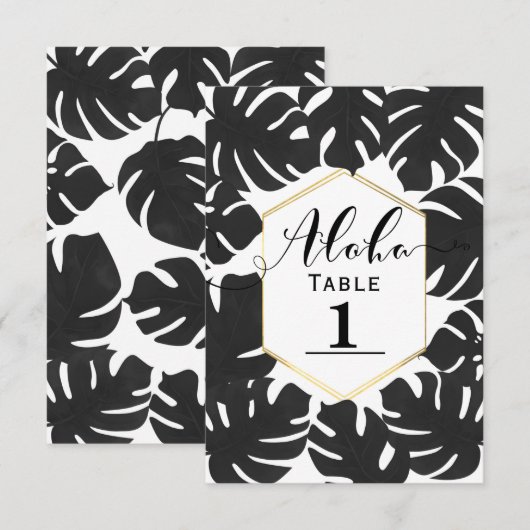 Numéro de table en or blanc avec feuilles tropical (Devant / Derrière)