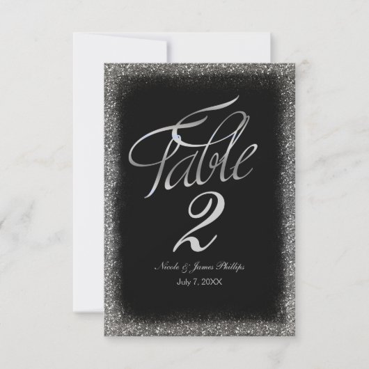 Numéro de table en paillettes de faux argent et no (Devant)