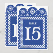 Numéro de table en papier découpé bleu mexicain (Devant / Derrière)