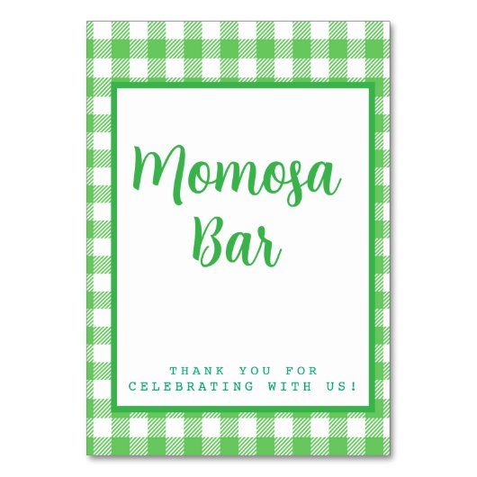 Numéro De Table En vichy vert "Momosa" Mimosa Bar (Dos)