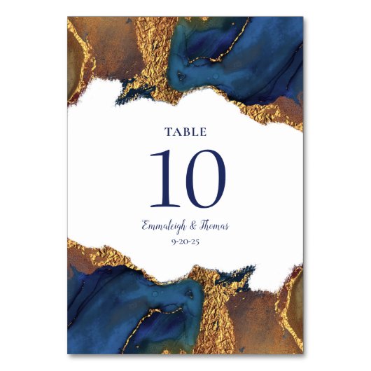 Numéro De Table Enchanter Abstrait Blue Gold Mariage (Dos)