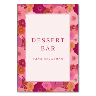 Numéro De Table Enseigne de bar à desserts florale rose joyeuse