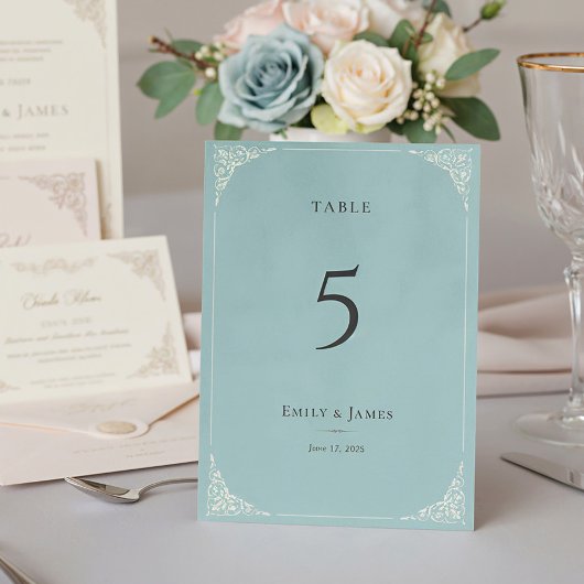 Numéro De Table Ensemble de mariage Dusty Blue Héron Français
