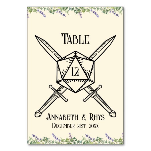 Numéro de table épée florale bleue inspiré de D20 (Par défaut)