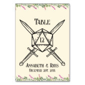 Numéro De Table Épée florale rose foncé D20 inspirée des JDR (Dos)