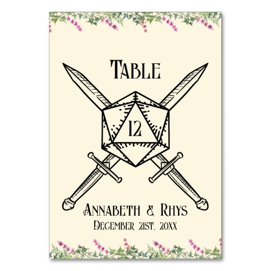 Numéro De Table Épée florale rose foncé D20 inspirée des JDR (Par défaut)