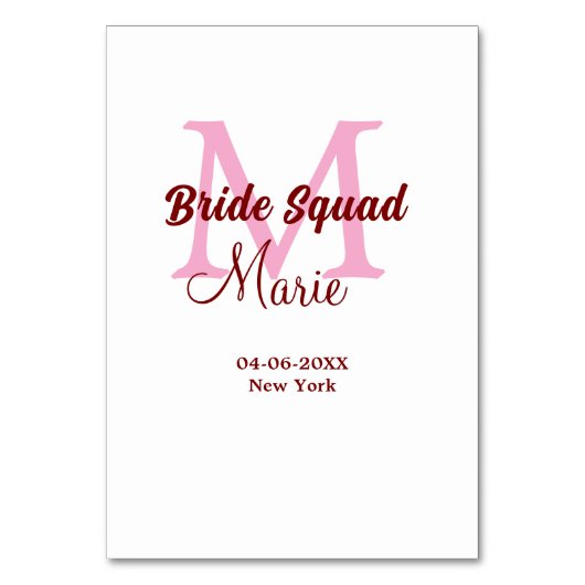 Numéro De Table Equipe de mariée ajouter nom monogramme demoiselle (Par défaut)