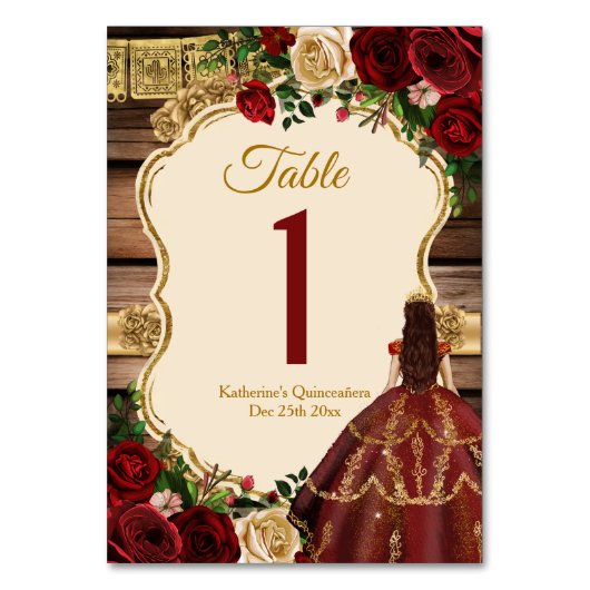 Numéro De Table Espagnol Bourgogne Floral Russe Bois Mis Quince (Par défaut)