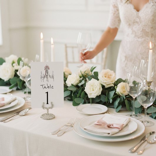 Numéro de table esquisse de lustre à ruban rose