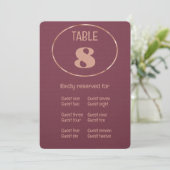 Numéro de table et carte de placement en or rose D (Debout devant)