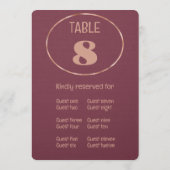 Numéro de table et carte de placement en or rose D (Dos)