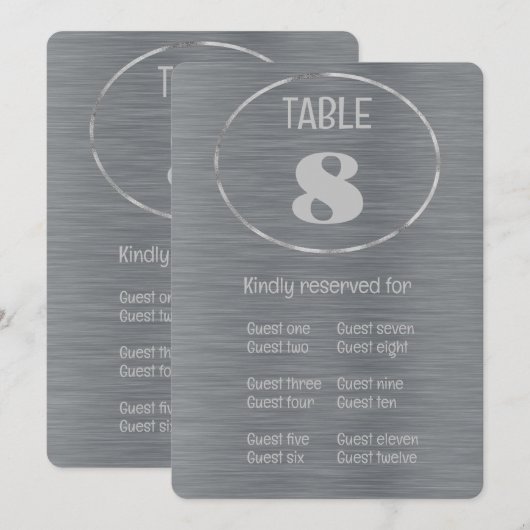 Numéro de table et carte de placement Gris argenté (Devant / Derrière)