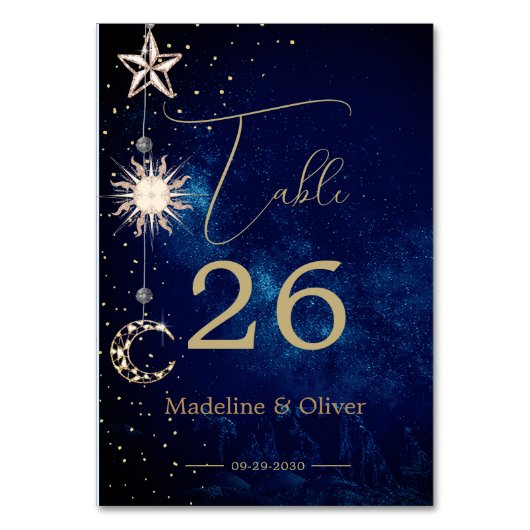 Numéro De Table Etoiles céleste de la lune Mariage Élégant (Dos)