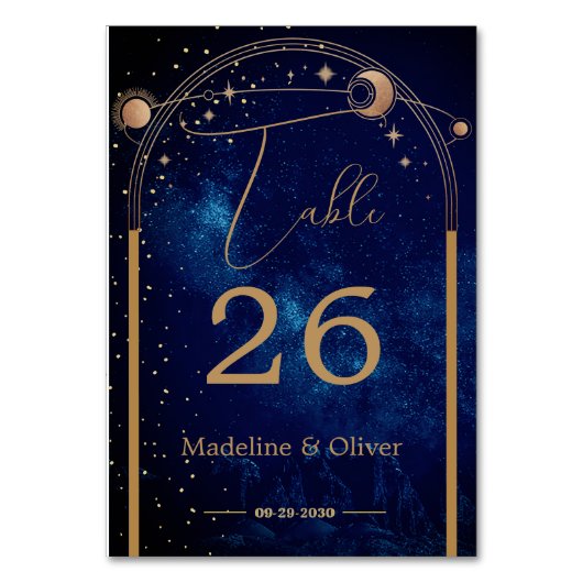 Numéro De Table Etoiles céleste de la lune Mariage Élégant (Dos)