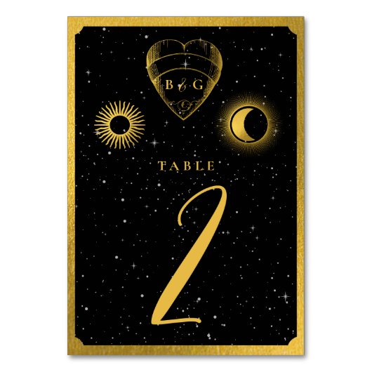 Numéro De Table Étoiles célestes Crescent Lune Mariage d'or noir (Dos)