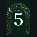 Numéro De Table Étoiles célestes Emerald Green Mariage<br><div class="desc">Carte de numéro de table mystique émeraude verte et or mariage</div>