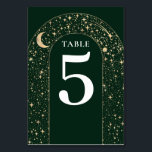Numéro De Table Étoiles célestes Emerald Green Mariage<br><div class="desc">Carte de numéro de table mystique émeraude verte et or mariage</div>