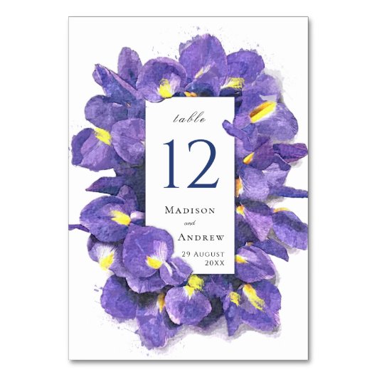 Numéro De Table Étonnant violet Irises Aquarelle Floral Mariage (Par défaut)