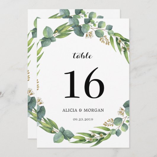 Numéro de table Eucalyptus (Devant / Derrière)