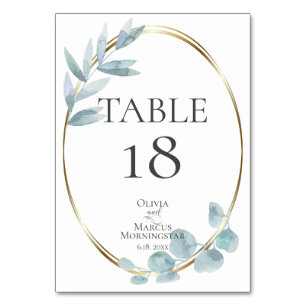 NUMÉRO DE TABLE Eucalyptus Aquarelle Bleu Poussi