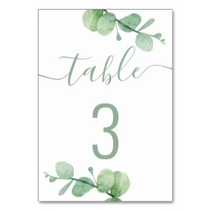 Numéro De Table Eucalyptus aquarelle. Écriture élégante pour maria