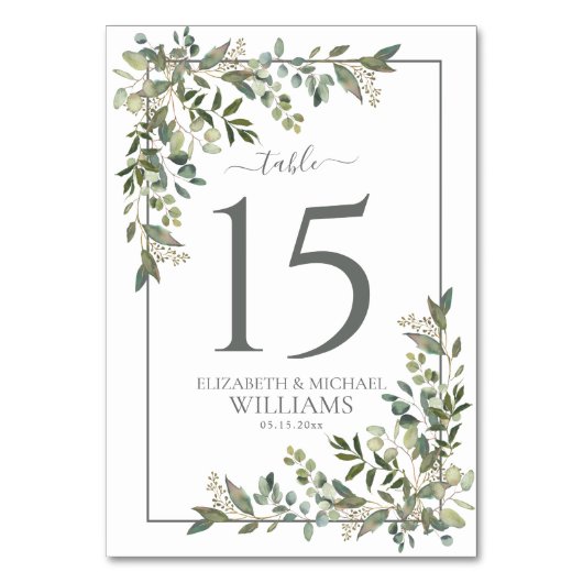 Numéro De Table Eucalyptus Botanique Sage Mariage vert (Dos)