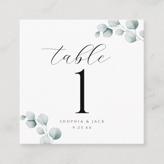 Numéro de table Eucalyptus écriture calligraphique (Devant)