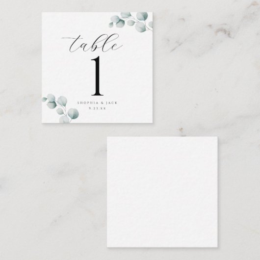 Numéro de table Eucalyptus écriture calligraphique (Devant / Derrière)