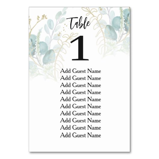 Numéro De Table Eucalyptus Élégant tableau de mariage (Dos)
