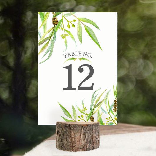 Numéro De Table Eucalyptus feuille aquarelle vert mariage événemen