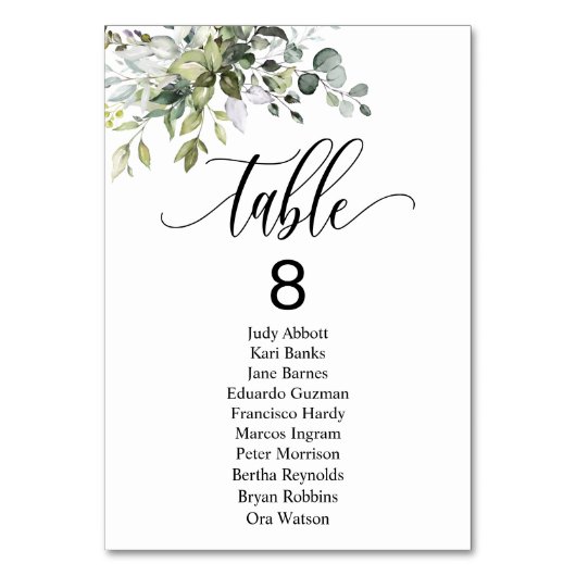 Numéro De Table Eucalyptus Feuille Mariage Événement Seize Graphiq (Dos)