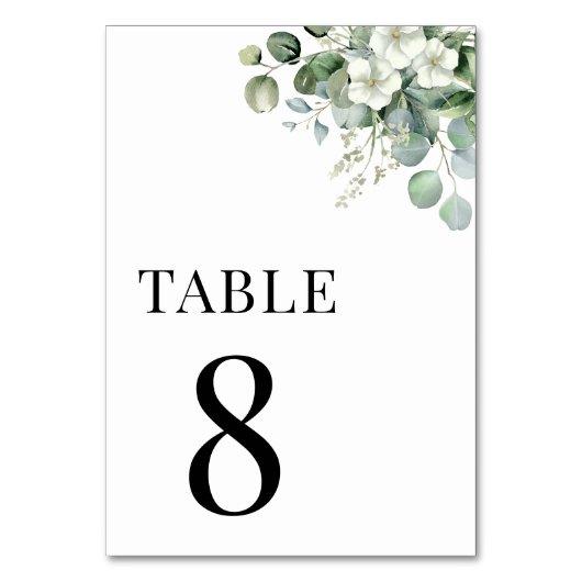 Numéro De Table Eucalyptus Floral Été Vert Tableau 8 Mariage (Dos)