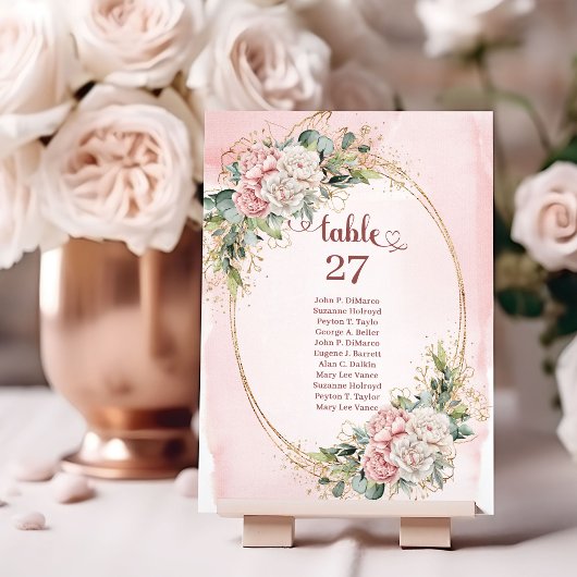Numéro de table Eucalyptus Floral Or Rose Sans Tem