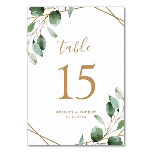 Numéro De Table Eucalyptus Géométrique Or Mariage vert (Par défaut)