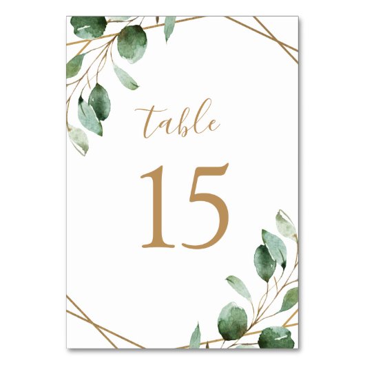 Numéro De Table Eucalyptus Géométrique Or Mariage vert (Dos)