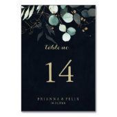 Numéro De Table Eucalyptus Gold Floral Calligraphie Mariage bleu (Dos)