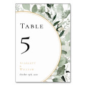 Numéro De Table Eucalyptus Green Sage Gold Mariage vert (Dos)