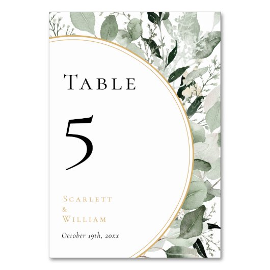 Numéro De Table Eucalyptus Green Sage Gold Mariage vert (Par défaut)