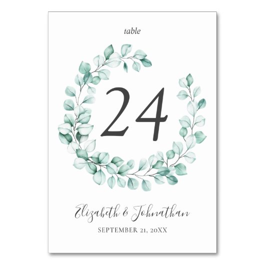 Numéro De Table Eucalyptus Mariage d'aquarelle de verdure Wreath (Dos)