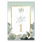 Numéro De Table Eucalyptus mariage sauge vert monogramme (Dos)