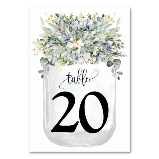 Numéro De Table Eucalyptus Mason Jar Mariage (Par défaut)
