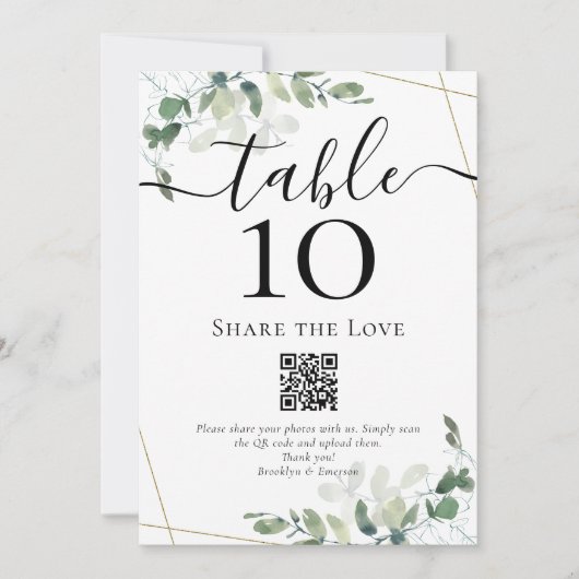 Numéro de table Eucalyptus QR Code Partagez l'amou (Devant)