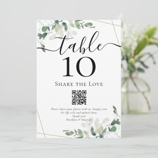 Numéro de table Eucalyptus QR Code Share the Love (Debout devant)