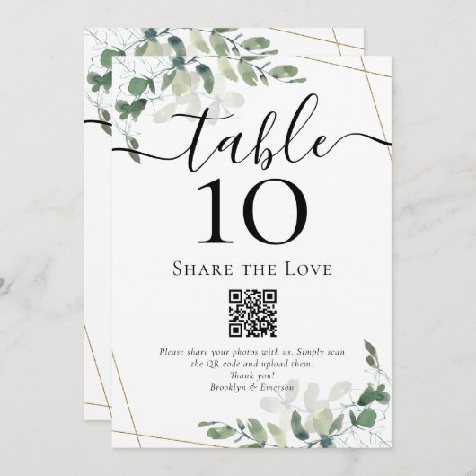 Numéro de table Eucalyptus QR Code Share the Love (Devant / Derrière)