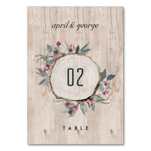 Numéro De Table Eucalyptus rose sauvage en bois rustique Mariage (Dos)