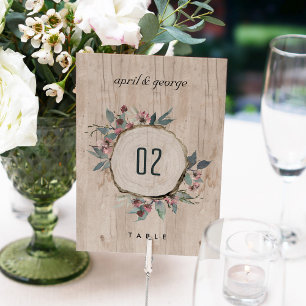 Numéro De Table Eucalyptus rose sauvage en bois rustique Mariage