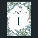 Numéro De Table Eucalyptus Verdure Aquarelle Mariage botanique<br><div class="desc">Eucalyptus Greenery Succulent Botanical Watercolor Spring Wedding Reception Numéro de carte - comprend une belle et élégante typographie script avec feuilles botaniques modernes et verdure pour la célébration spéciale de mariage.</div>