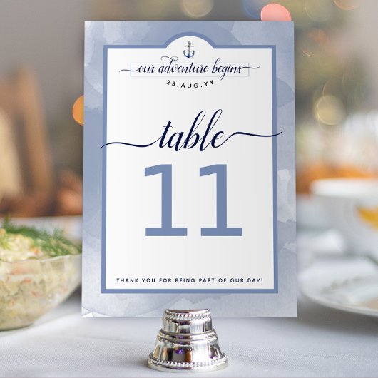 Numéro De Table #Événementiel Mariage Aquarelle Bleu Acier de la M